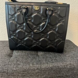 Gucci Black Quilted Leather Tote with Gold Hardware